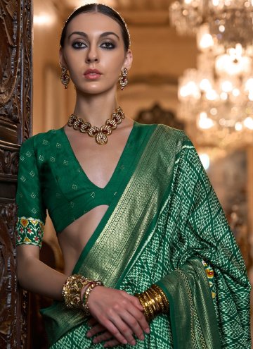 Green Patola Silk Printed Contemporary Saree for Engagement