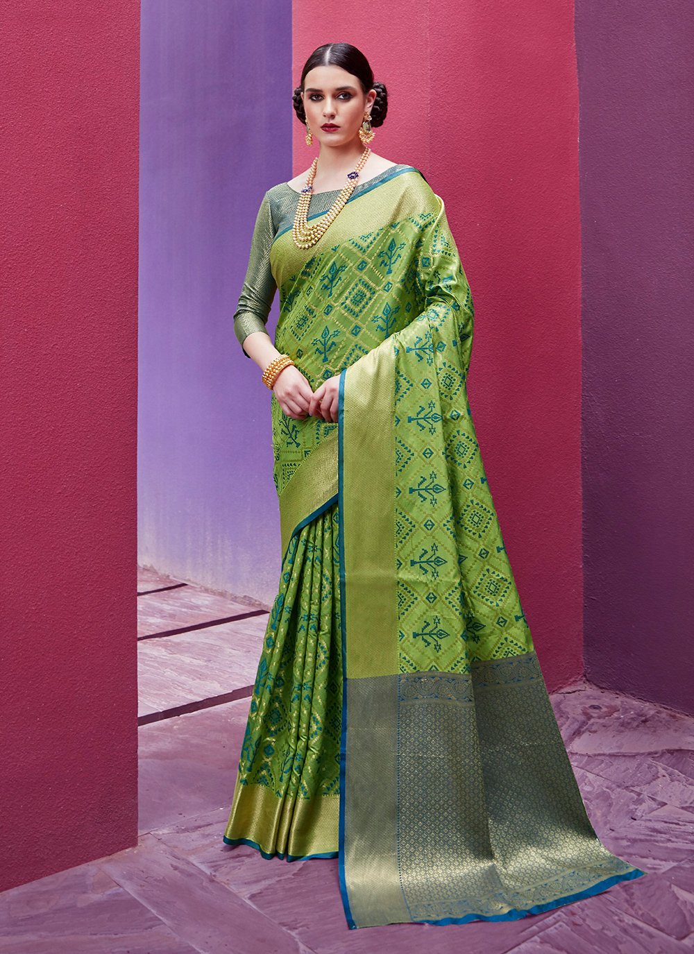 Green Patola Silk Woven Classic Designer Saree for Festival