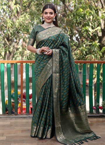 Green Patola Silk Woven Contemporary Saree for Festival