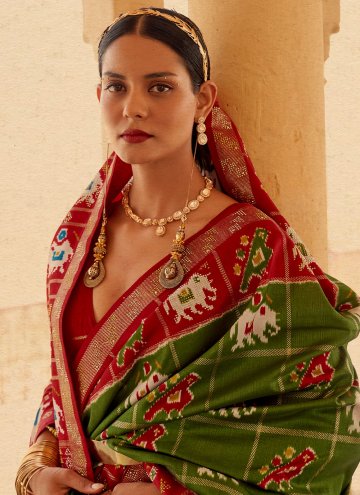 Green Patola Silk Woven Designer Saree for Ceremonial