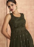 Green Pure Georgette Embroidered Designer Palazzo Suit - 3