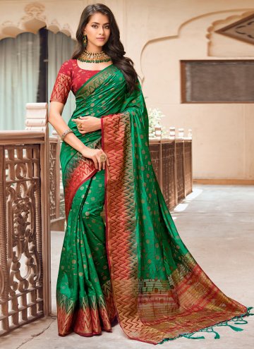 Green Raw Silk Woven Classic Designer Saree for Casual