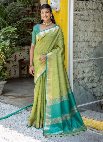 Green Raw Silk Woven Classic Designer Saree for Ce