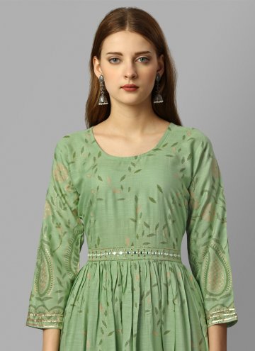 Green Rayon Designer Floor Length Gown