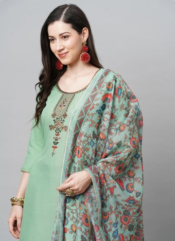 Green Rayon Designer Straight Suit for Ceremonial