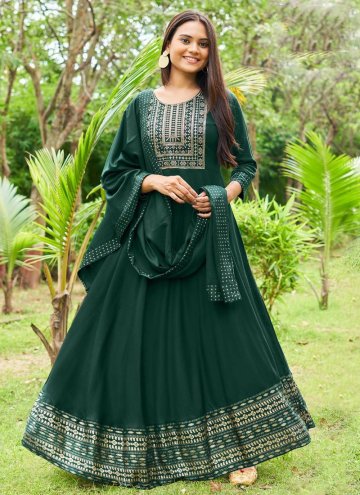 Green Rayon Embroidered Readymade Designer Gown fo