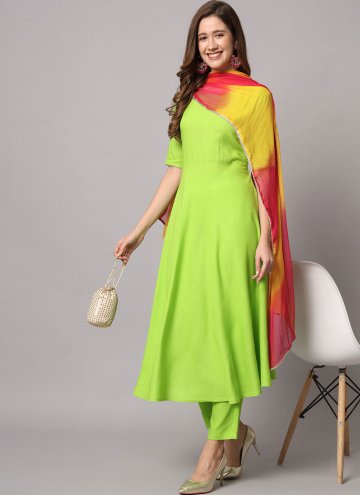 Green Rayon Plain Work Salwar Suit for Engagement