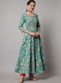 Green Rayon Printed Salwar Suit for Festival - 2