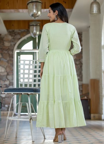 Green Readymade Designer Gown in Cotton  with Embroidered