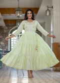 Green Readymade Designer Gown in Cotton  with Embroidered - 2