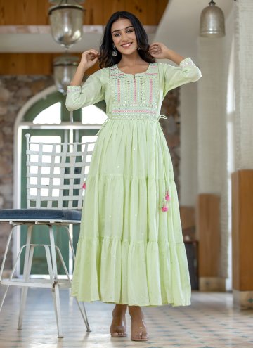 Green Readymade Designer Gown in Cotton  with Embr