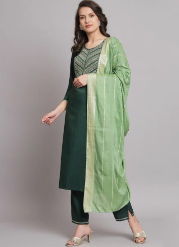 Green Salwar Suit in Cotton  with Embroidered