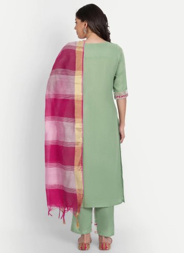 Green Salwar Suit in Cotton  with Embroidered