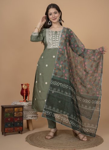 Green Salwar Suit in Muslin with Embroidered