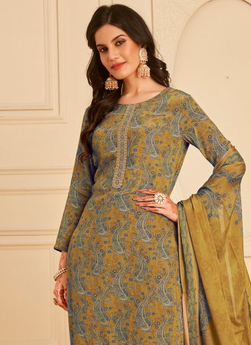 Green Salwar Suit in Pure Crepe with Border