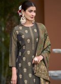 Green Salwar Suit in Pure Silk with Jacquard Work - 1