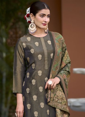Green Salwar Suit in Pure Silk with Jacquard Work