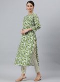Green Salwar Suit in Rayon with Floral Print - 2