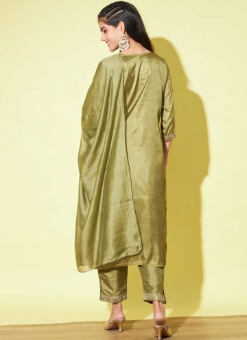Green Salwar Suit in Silk Blend with Embroidered