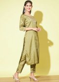 Green Salwar Suit in Silk Blend with Embroidered - 3