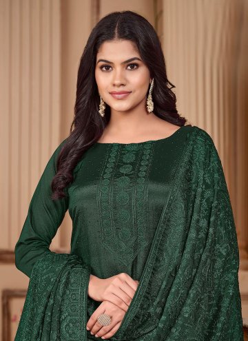 Green Salwar Suit in Silk with Diamond Work