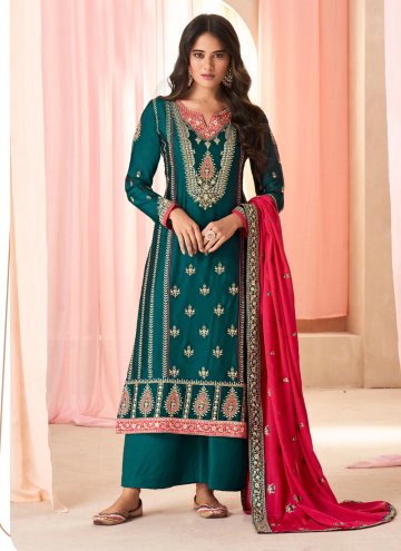 Green Salwar Suit in Silk with Embroidered