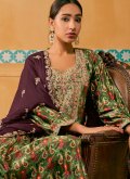 Green Salwar Suit in Velvet with Digital Print - 1