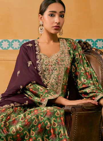 Green Salwar Suit in Velvet with Digital Print