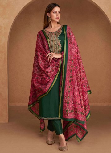Green Satin Embroidered Salwar Suit for Ceremonial