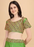 Green Satin Silk Embroidered Lehenga Choli for Ceremonial - 2