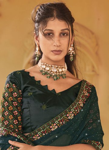 Green Shimmer Embroidered Classic Designer Saree
