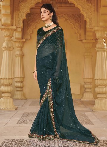Green Shimmer Embroidered Classic Designer Saree