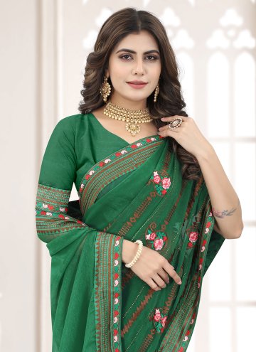 Green Shimmer Embroidered Contemporary Saree