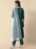 Green Silk Blend Embroidered Pant Style Suit - 1