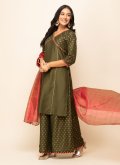 Green Silk Blend Hand Work Designer Salwar Kameez - 3