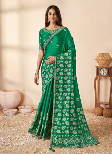 Green Silk Cord Trendy Saree for Ceremonial