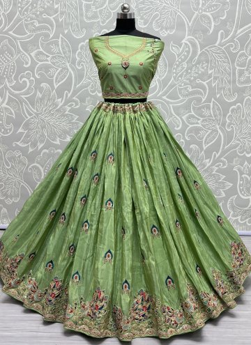 Green Silk Embroidered Designer Lehenga Choli for Ceremonial