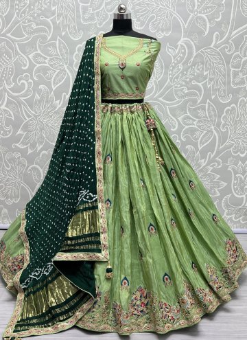 Green Silk Embroidered Designer Lehenga Choli for Ceremonial