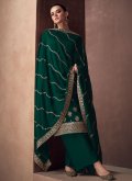 Green Silk Embroidered Palazzo Suit for Engagement - 3