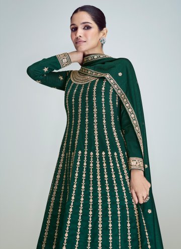 Green Silk Embroidered Pant Style Suit for Engagement