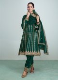 Green Silk Embroidered Pant Style Suit for Engagement - 2