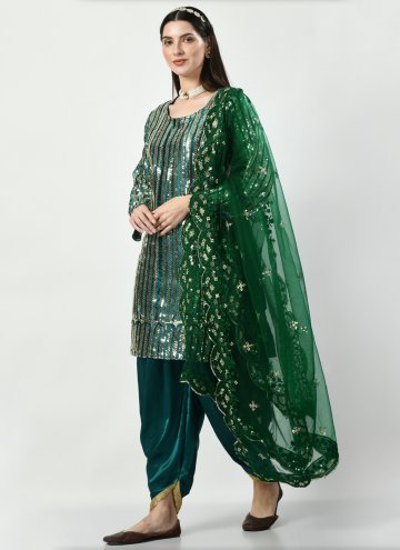 Green Silk Embroidered Patiala Suit