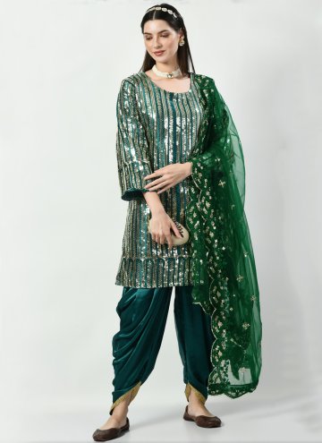 Green Silk Embroidered Patiala Suit