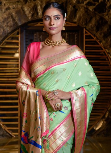 Green Silk Meenakari Classic Designer Saree for Engagement