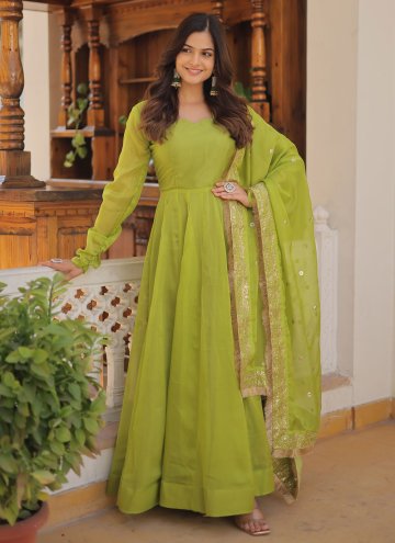 Green Silk Plain Work Gown
