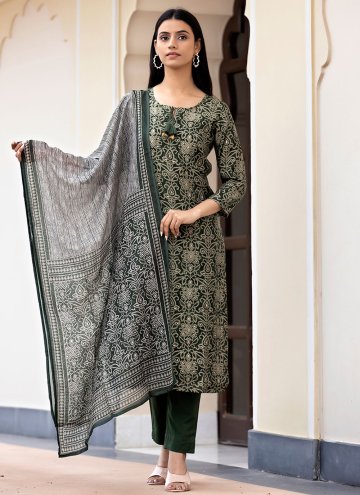 Green Silk Print Trendy Salwar Kameez