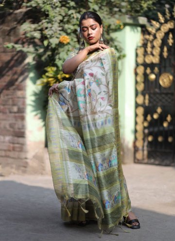 Green Silk Printed Classic Designer Saree