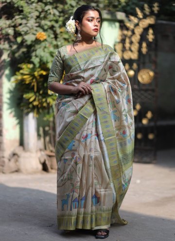 Green Silk Printed Classic Designer Saree