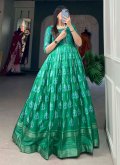 Green Silk Printed Readymade Designer Gown for Ceremonial - 2
