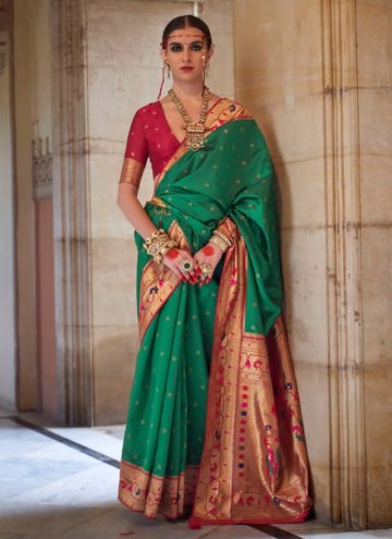 Green Silk Woven Contemporary Saree for Ceremonial